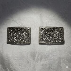 Vintage Silver-Tone Filigree Shoe Clips Nature Inspired Leaf & Vine Accent